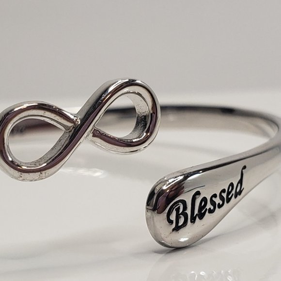 Sterling Silver Infinity "Blessed" Bangle - Picture 2 of 6